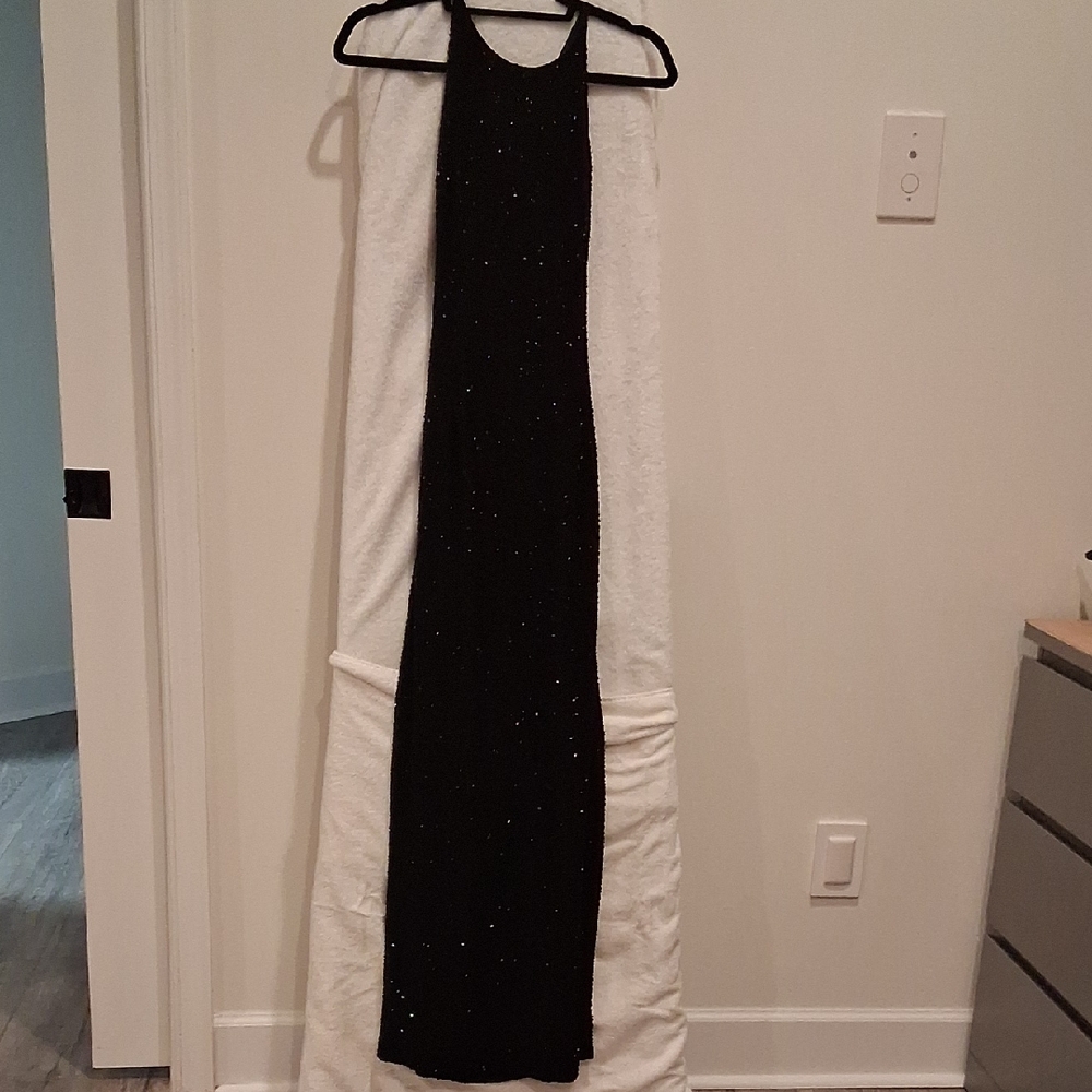 Elegant Black Beaded Backless Dress